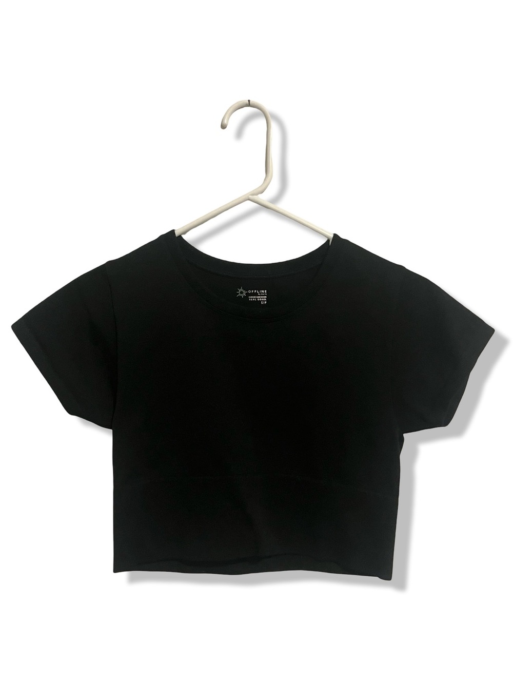 Aerie Black Seamless Sidewalk Cropped T-Shirt